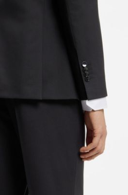 Costume Slim deux pi&egrave;ces en laine stretch, Noir