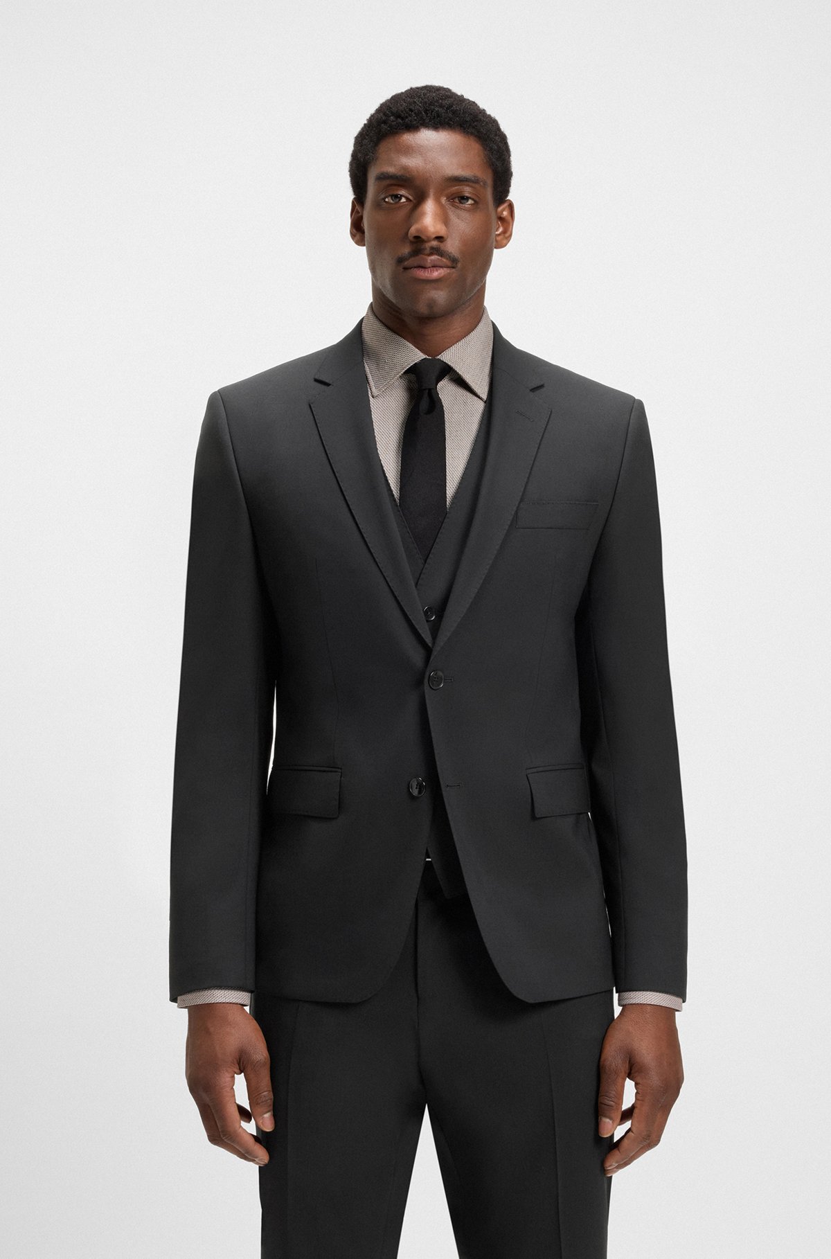 BOSS - スリムフィットスーツ ストレッチバージンウール - ブラック BOSS - スリムフィットスーツ ストレッチバージンウール - ブラック