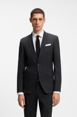Two-piece slim-fit suit in stretch wool, Black
