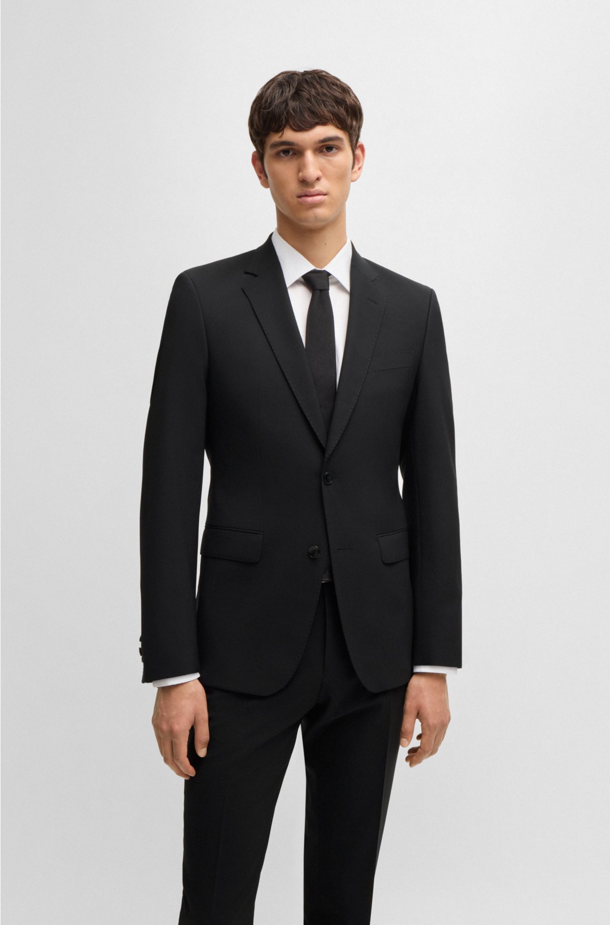 Slim-fit suit in stretch virgin wool, Black