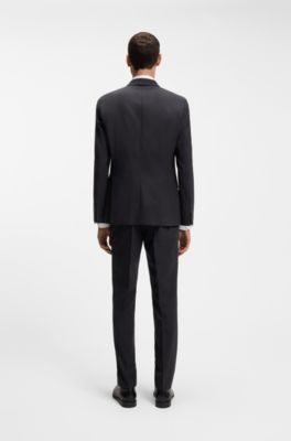 Costume Slim deux pi&egrave;ces en laine stretch, Noir