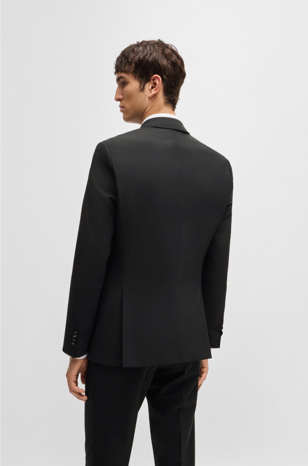 Slim-fit suit in stretch virgin wool, Black