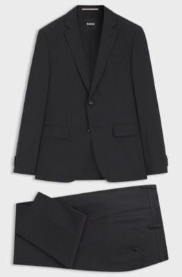 Two-piece slim-fit suit in stretch wool, Dark Grey