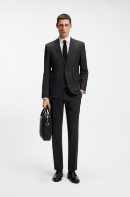 Two-piece slim-fit suit in stretch wool, Dark Grey