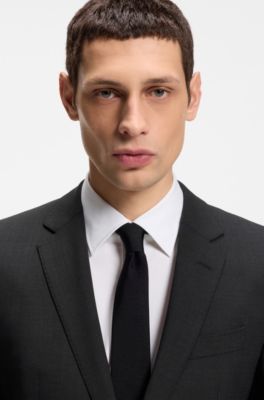 Two-piece slim-fit suit in stretch wool, Dark Grey