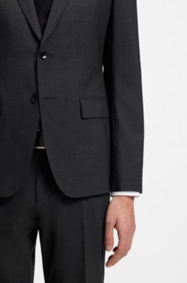 Two-piece slim-fit suit in stretch wool, Dark Grey