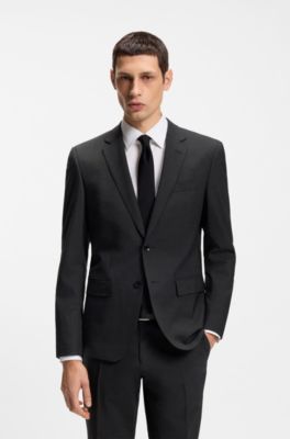 Two-piece slim-fit suit in stretch wool, Dark Grey