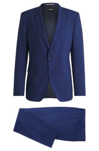 Slim-fit pak van scheerwol met stretch, Blauw