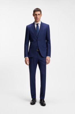 Two-piece slim-fit suit in stretch wool, Blue