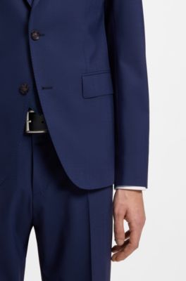 Two-piece slim-fit suit in stretch wool, Blue