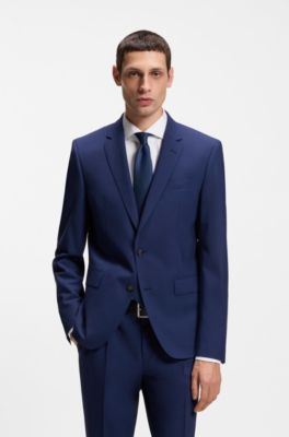 Two-piece slim-fit suit in stretch wool, Blue