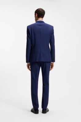 Abito due pezzi slim fit in lana elasticizzata, Blu
