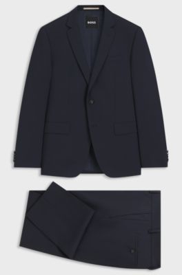 Two-piece slim-fit suit in stretch wool, Dark Blue