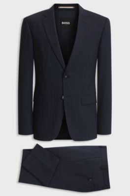 Costume Slim deux pi&egrave;ces en laine stretch, Bleu fonc&eacute;
