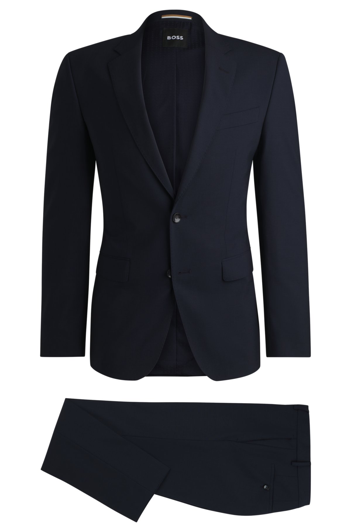 Slim-fit suit in stretch virgin wool, Dark Blue