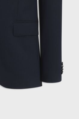 Costume Slim deux pi&egrave;ces en laine stretch, Bleu fonc&eacute;