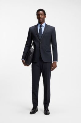 Two-piece slim-fit suit in stretch wool, Dark Blue