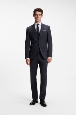 Costume Slim deux pi&egrave;ces en laine stretch, Bleu fonc&eacute;