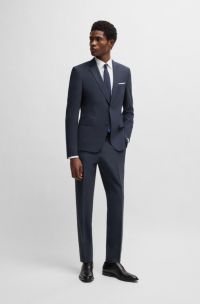 Two-piece slim-fit suit in stretch virgin wool, Dark Blue