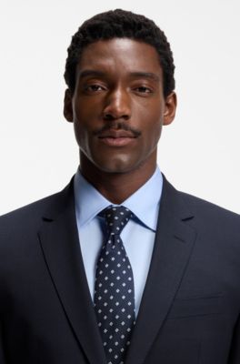 Two-piece slim-fit suit in stretch wool, Dark Blue