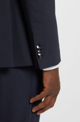 Two-piece slim-fit suit in stretch wool, Dark Blue