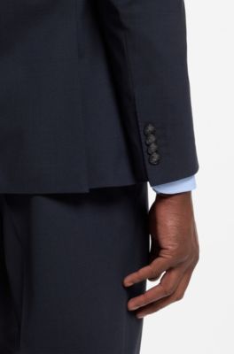 Two-piece slim-fit suit in stretch wool, Dark Blue