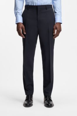 Slim fit jakkes&aelig;t i to dele i uld med str&aelig;k, M&oslash;rkebl&aring;