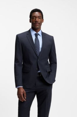 Slim fit jakkes&aelig;t i to dele i uld med str&aelig;k, M&oslash;rkebl&aring;