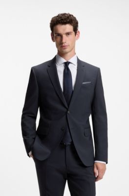 Two-piece slim-fit suit in stretch wool, Dark Blue