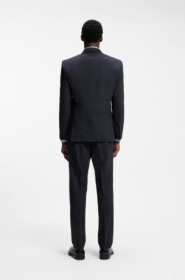 Costume Slim deux pi&egrave;ces en mohair stretch, Bleu fonc&eacute;