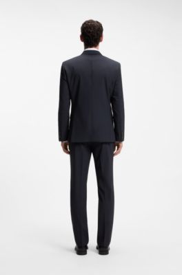 Costume Slim deux pi&egrave;ces en laine stretch, Bleu fonc&eacute;