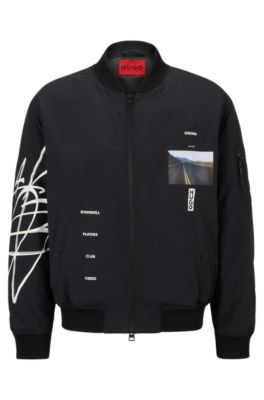 HUGO - Oversized-fit padded bomber jacket with streetwear artwork