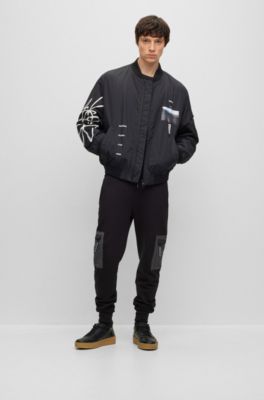 HUGO Oversizedfit padded bomber jacket with streetwear artwork