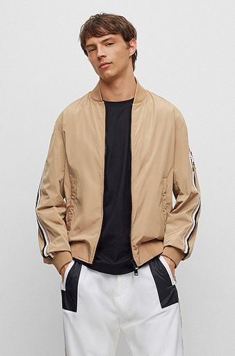 Recycled-material jacket with signature-stripe tape, Beige
