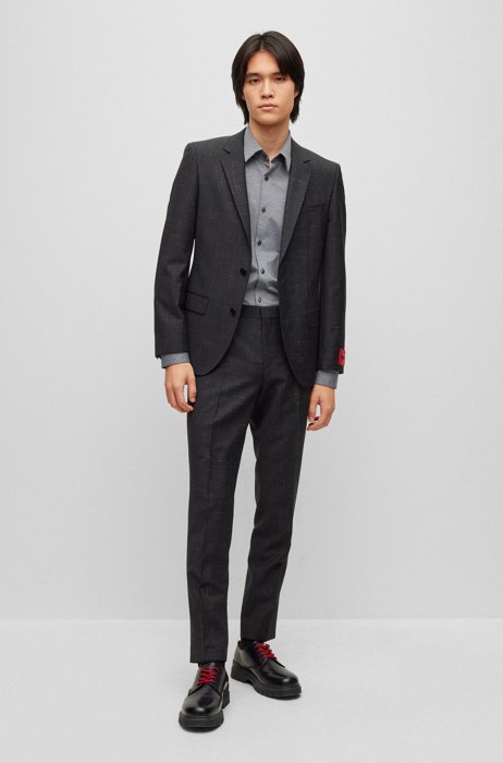 Slim-fit suit in performance wool-blend twill, Black