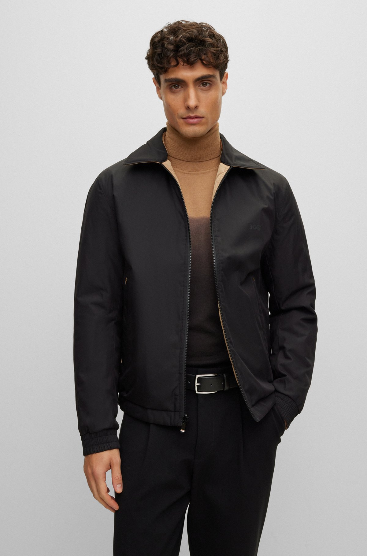 Water-repellent reversible quilted jacket with monogram trim, Beige