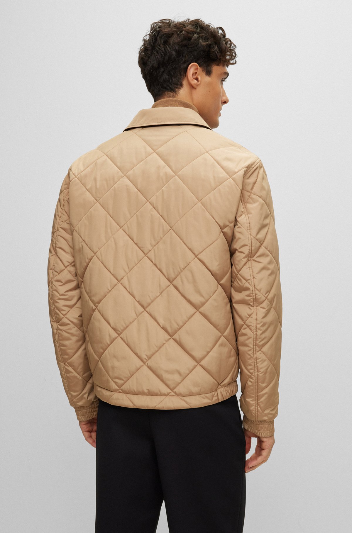 Waterafstotende, omkeerbare gewatteerde jas met monogramdetail, Beige