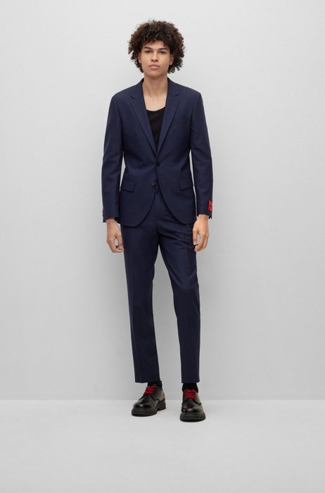 Slim-fit suit in a performance-stretch wool blend, Dark Blue