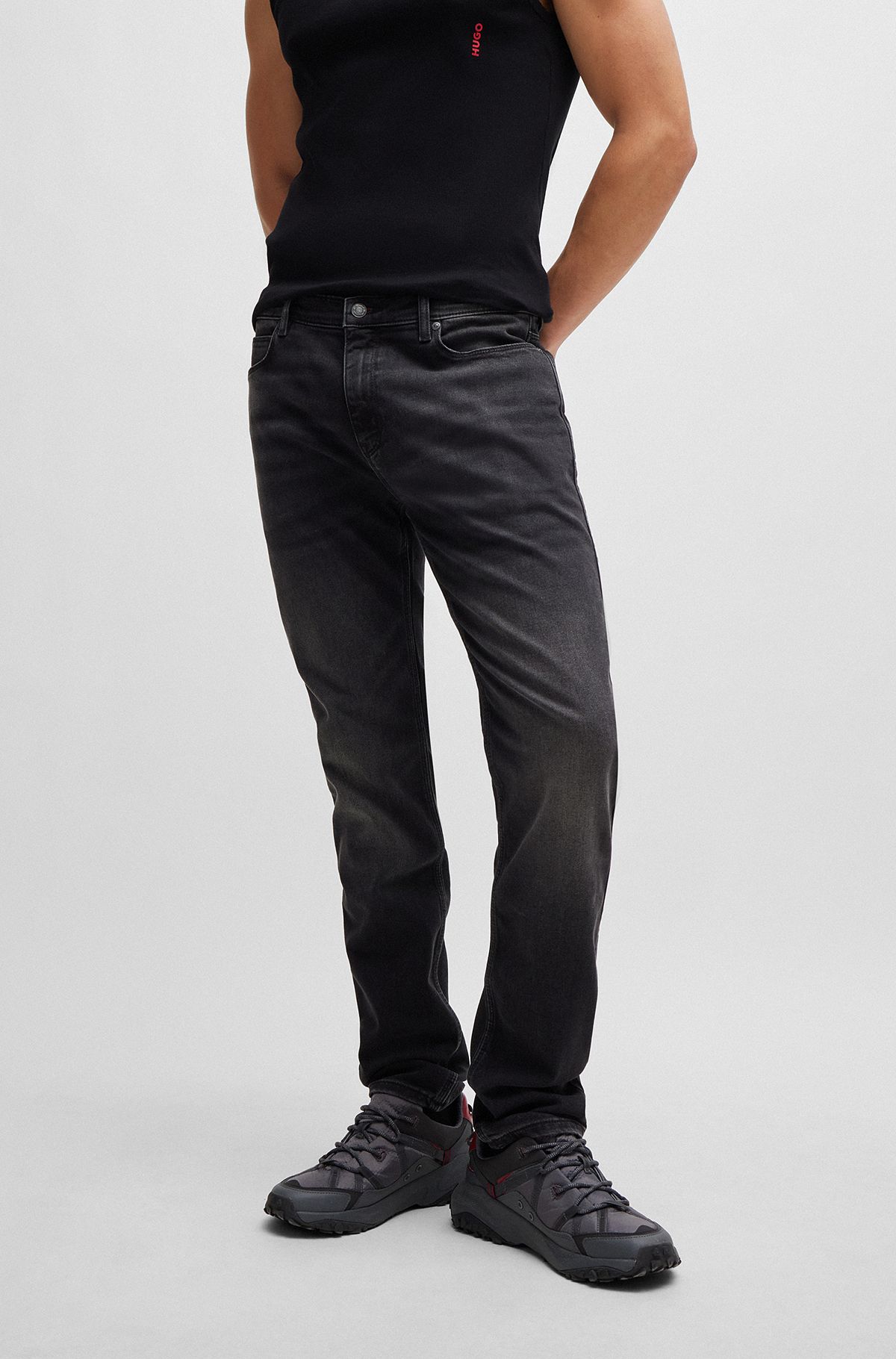 Slim-fit jeans in black comfort-stretch denim, Dark Grey