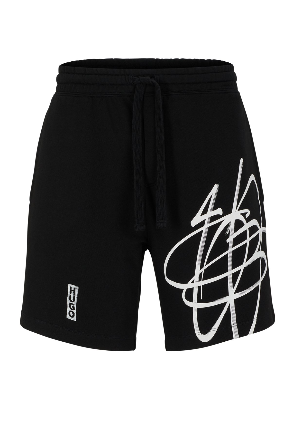 Relaxed-fit cotton shorts with graffiti-inspired logo, Black