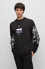 Relaxed-fit cotton T-shirt with streetwear artwork, Black