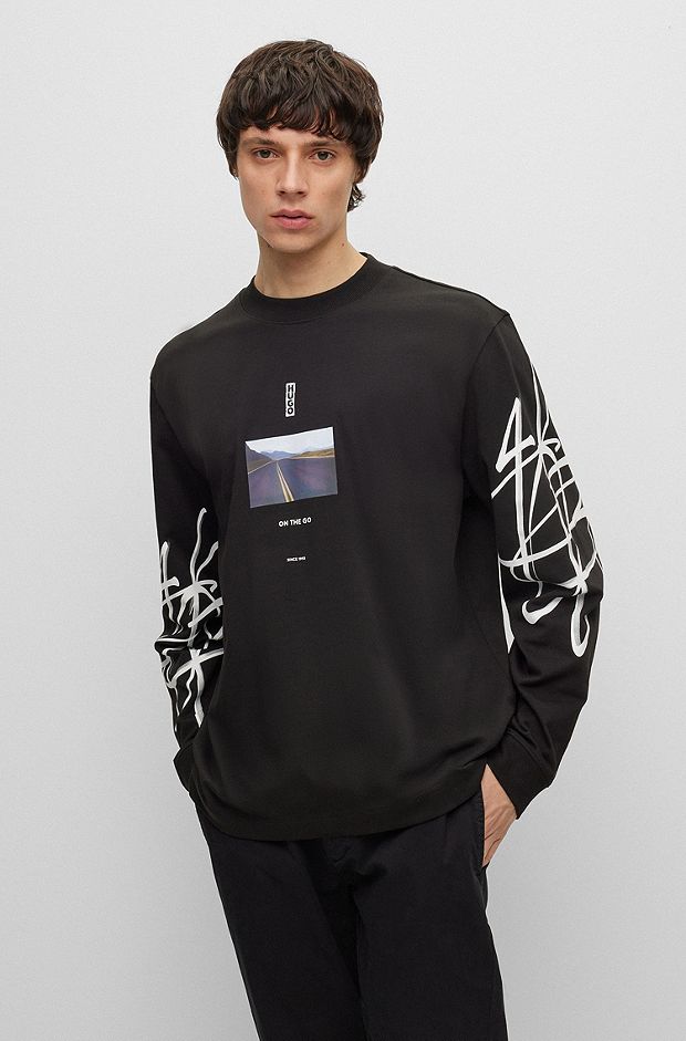 Relaxed-fit T-shirt van katoen met streetwear artwork, Zwart