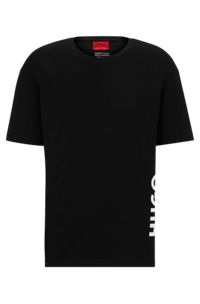Cotton-jersey T-shirt with contrast vertical logo, Black