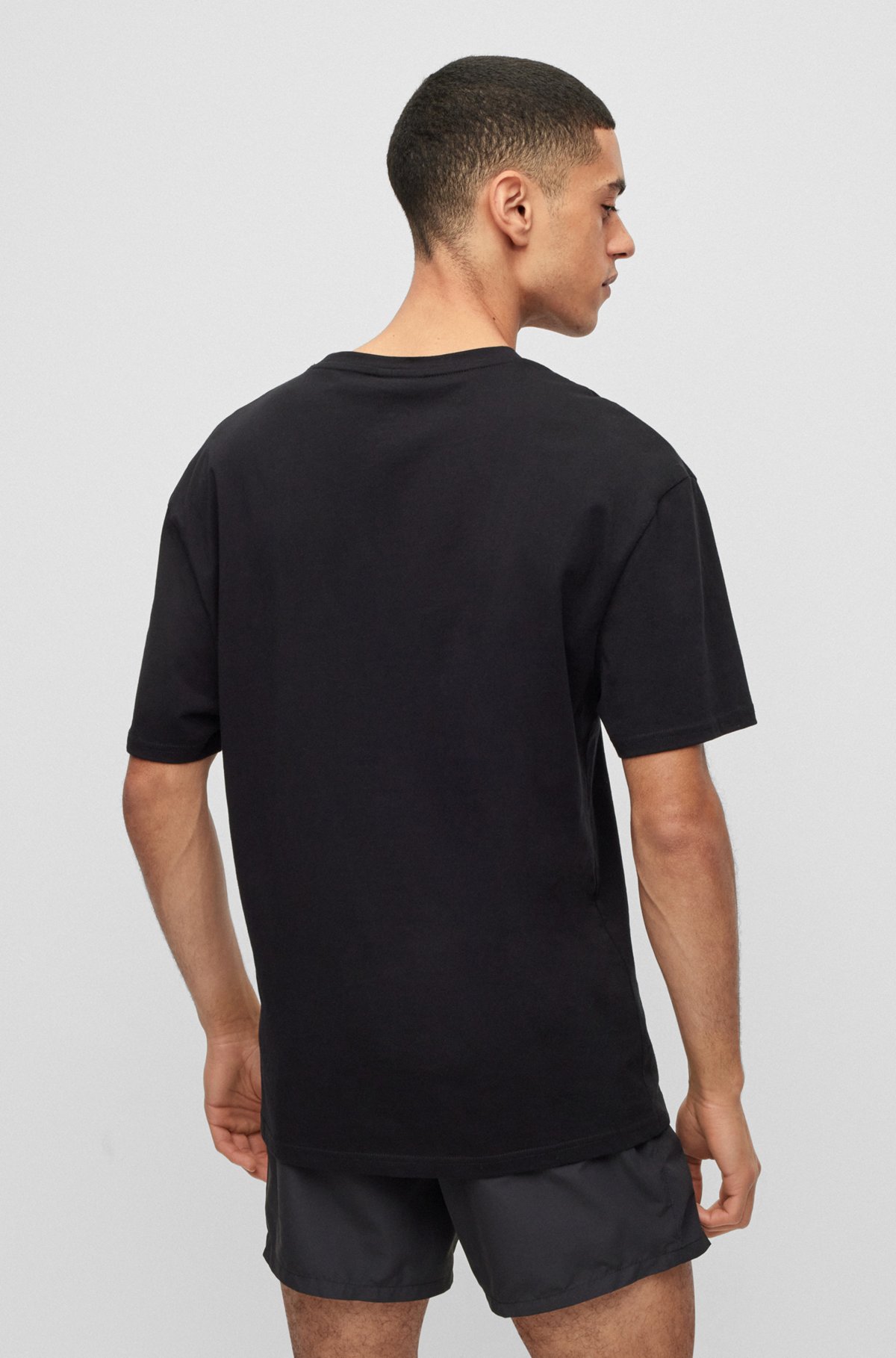 Relaxed-fit T-shirt in cotton with vertical logo print, Black