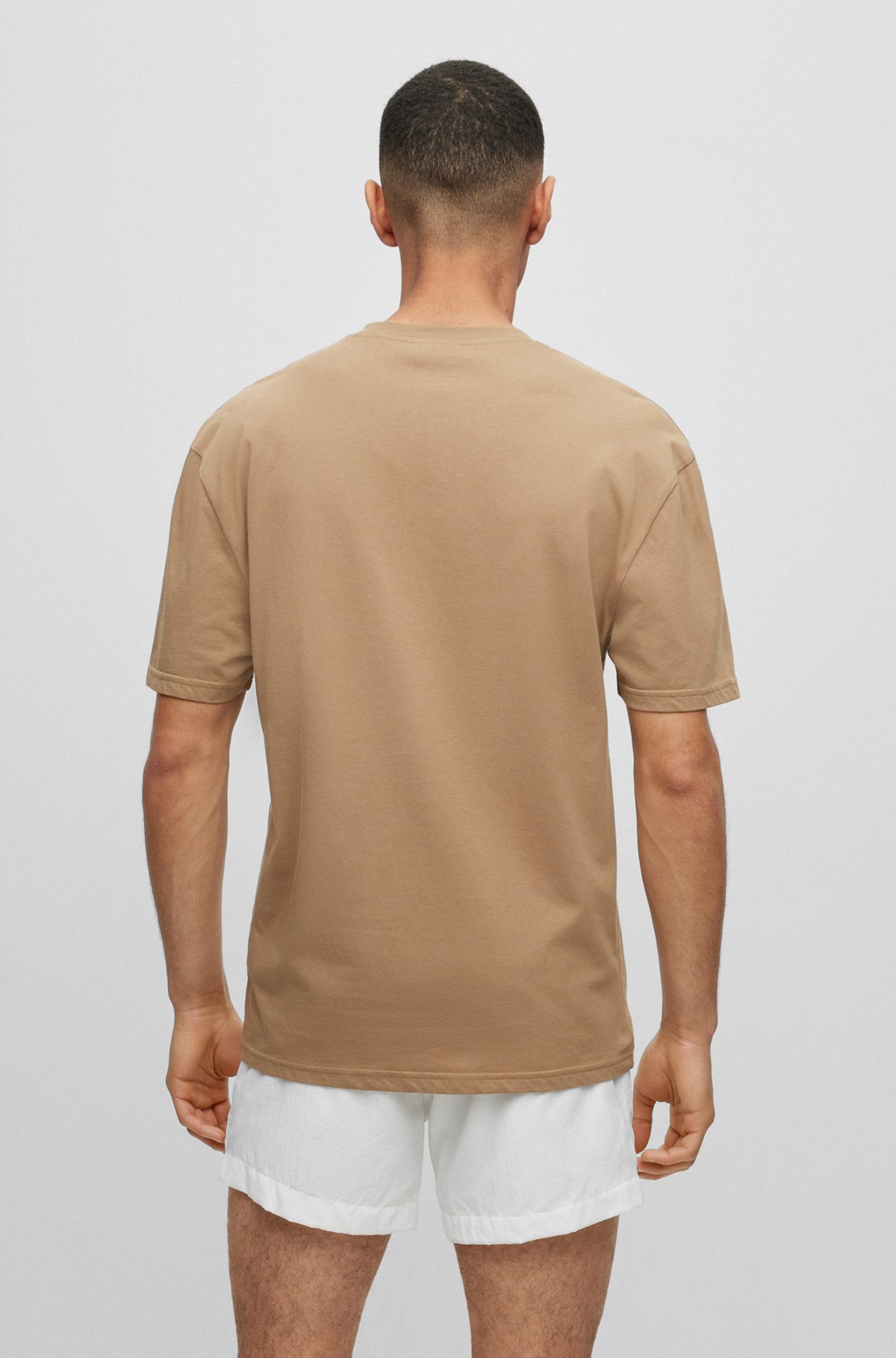 Relaxed-fit T-shirt in cotton with vertical logo print, Light Brown