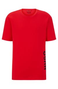 Cotton-jersey T-shirt with contrast vertical logo, Red