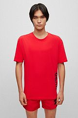 Cotton-jersey T-shirt with contrast vertical logo, Red