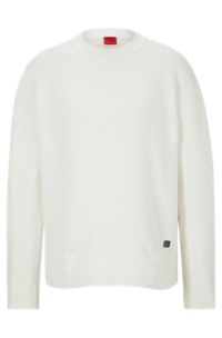 Organic-cotton-blend sweater with logo badge, White