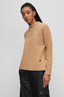 BOSS - Wide-neck printed sweater with open cable knit