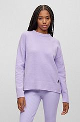 Organic-cotton-blend sweater with logo badge, Light Purple